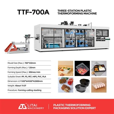 Máquina para fabricar envases de comida de plástico desechables cuadrados de 3 compartimentos